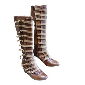 JoyFollie  Faye women brown Leather Knee High Boots Suede Straps Size 7.5